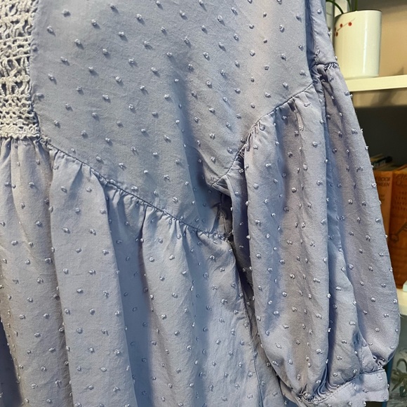 Swiss Dot Top, blue, embellished, v-neck. ANA, Women’s Large. Empire style waist - Picture 5 of 7